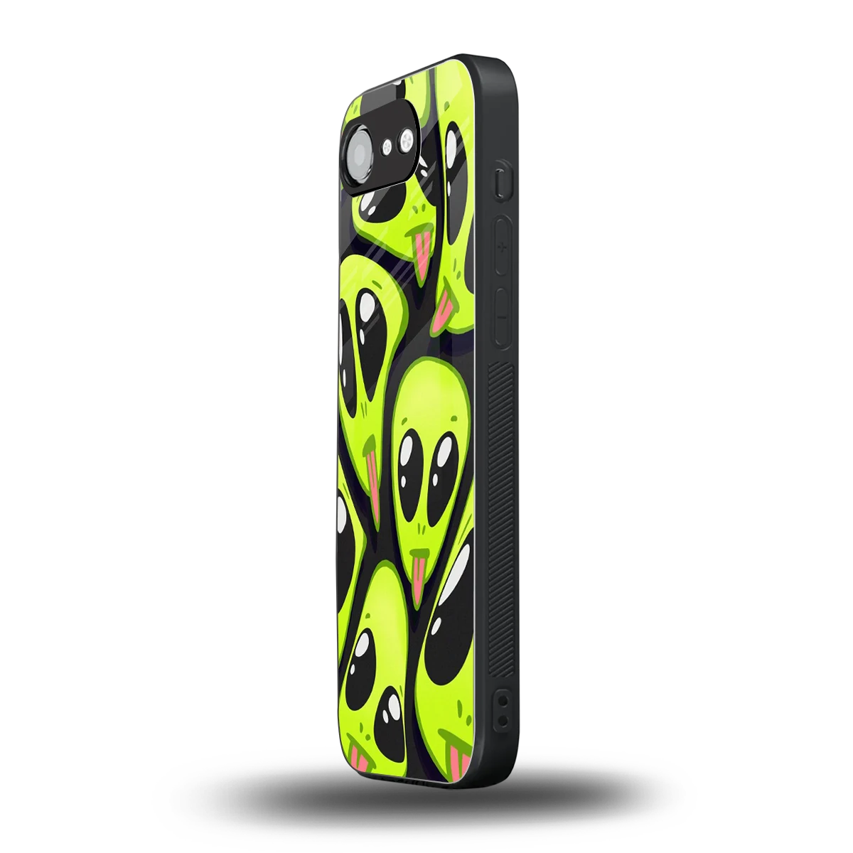 Trippy Aliens iphone 16e mobile cover | shockproof glass phone case