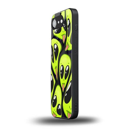 Trippy Aliens iphone 16e mobile cover | shockproof glass phone case