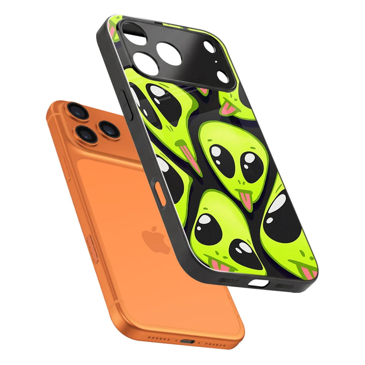 Trippy Aliens sleek iphone 17 pro max cover with tempered glass back and TPU edges