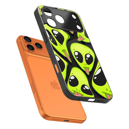 Trippy Aliens sleek iphone 17 pro max cover with tempered glass back and TPU edges