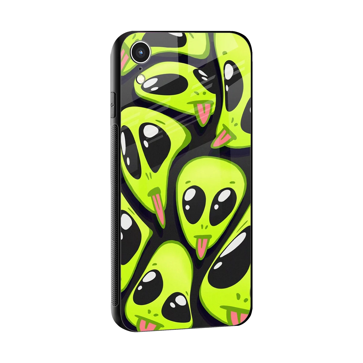 Trippy Aliens sleek iphone xr cover with tempered glass back and TPU edges