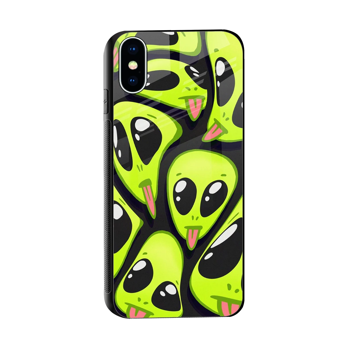 Trippy Aliens sleek iphone xs cover with tempered glass back and TPU edges
