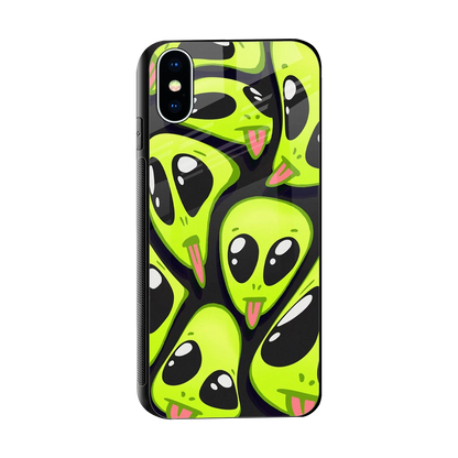 Trippy Aliens sleek iphone xs cover with tempered glass back and TPU edges