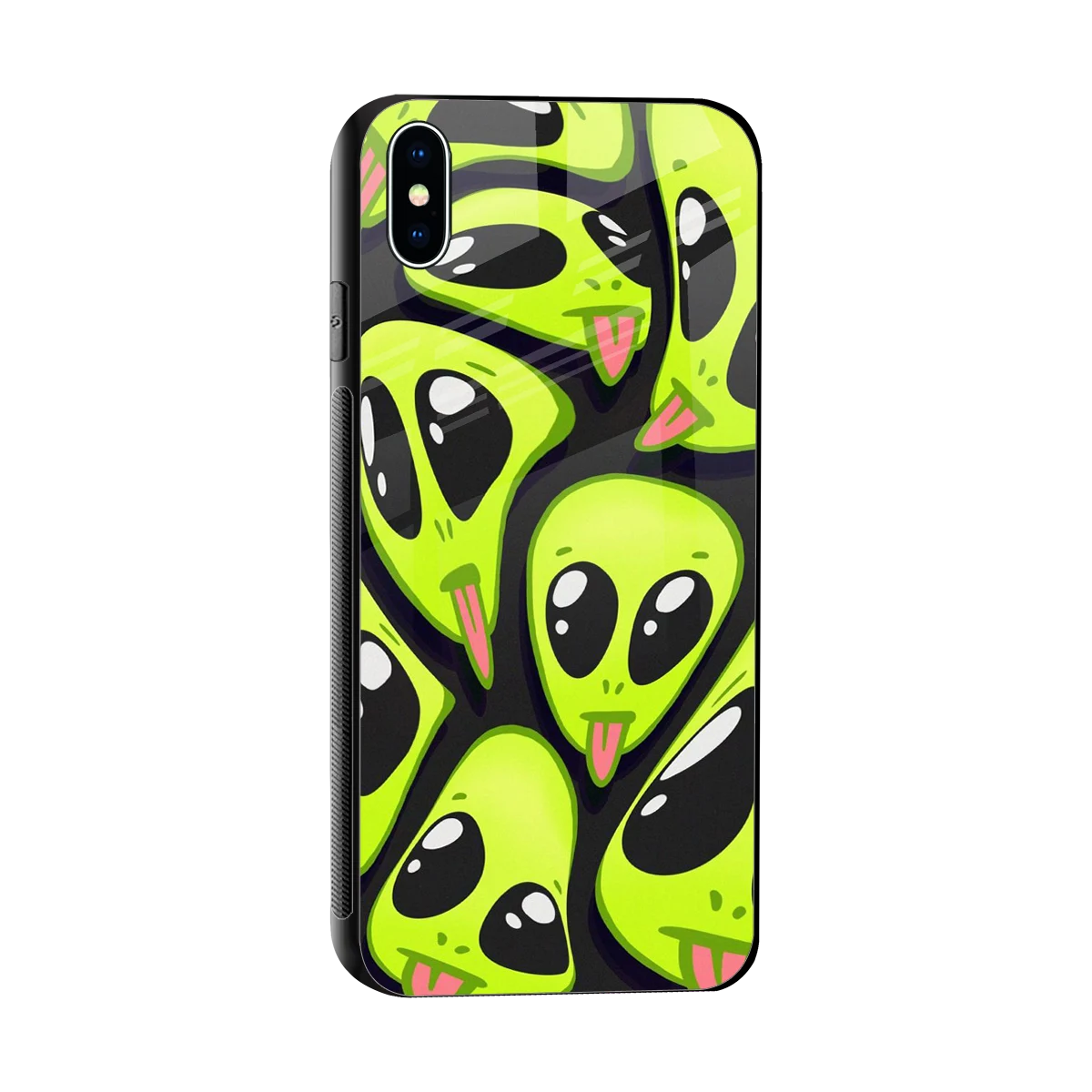 Trippy Aliens sleek iphone xs max cover with tempered glass back and TPU edges