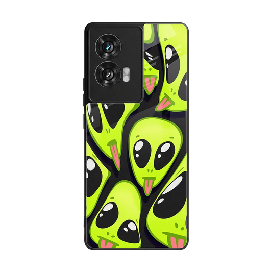 Trippy Aliens back phone cover | glass case for motorola edge 50 fusion