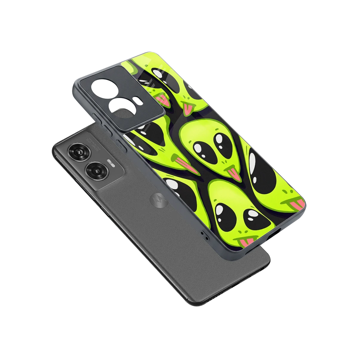Trippy Aliens sleek motorola edge 50 fusion cover with tempered glass back and TPU edges