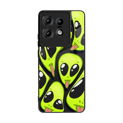 Trippy Aliens back phone cover | glass case for motorola edge 50 pro