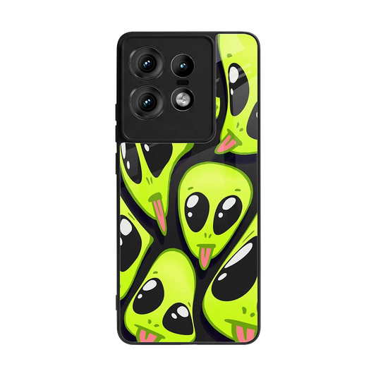 Trippy Aliens back phone cover | glass case for motorola edge 50 pro