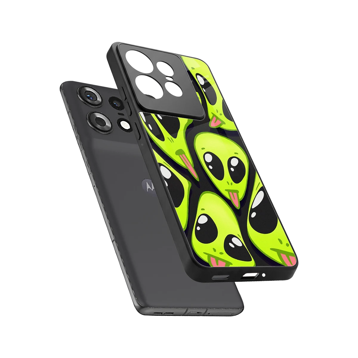 Trippy Aliens sleek motorola edge 50 pro cover with tempered glass back and TPU edges