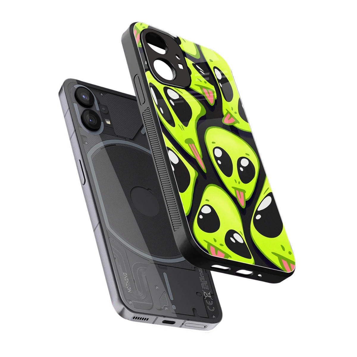 Trippy Aliens sleek nothing phone 1 cover with tempered glass back and TPU edges