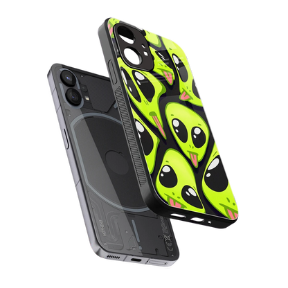 Trippy Aliens sleek nothing phone 1 cover with tempered glass back and TPU edges