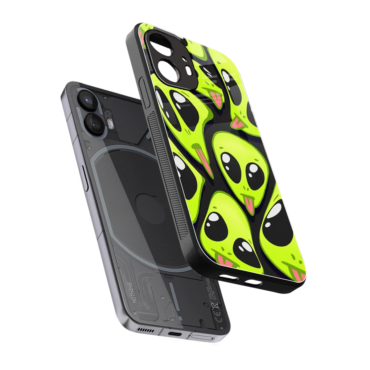Trippy Aliens sleek nothing phone 2 cover with tempered glass back and TPU edges