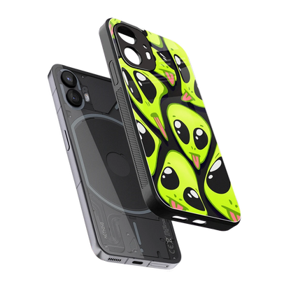 Trippy Aliens sleek nothing phone 2 cover with tempered glass back and TPU edges