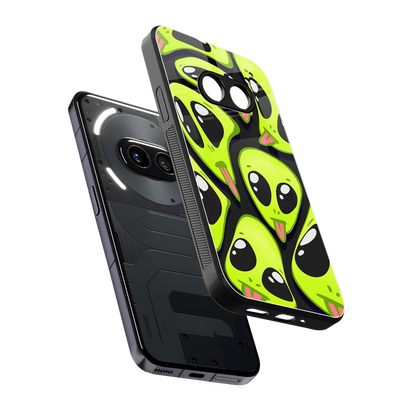 Trippy Aliens sleek nothing phone 2a cover with tempered glass back and TPU edges