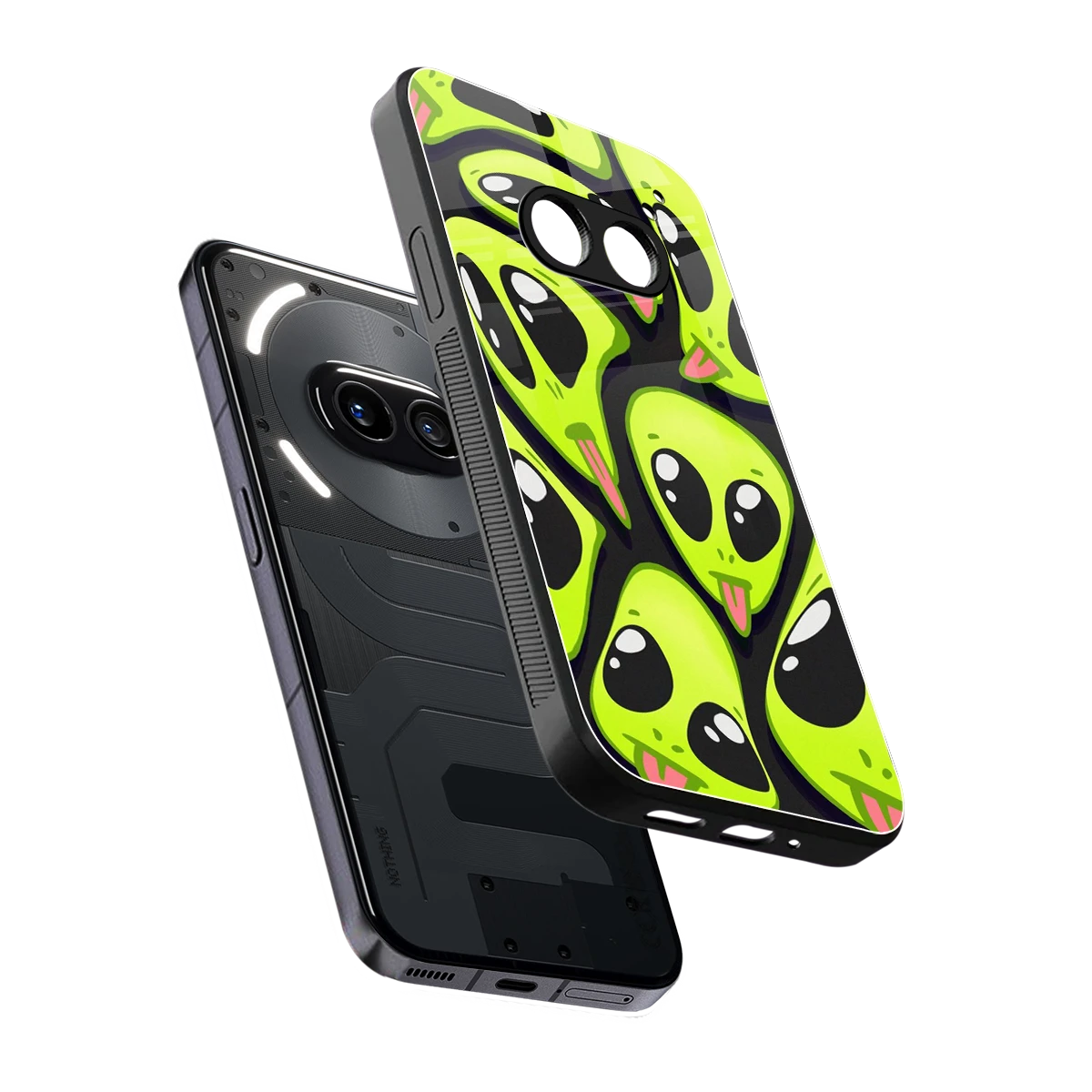 Trippy Aliens sleek nothing phone 2a plus cover with tempered glass back and TPU edges