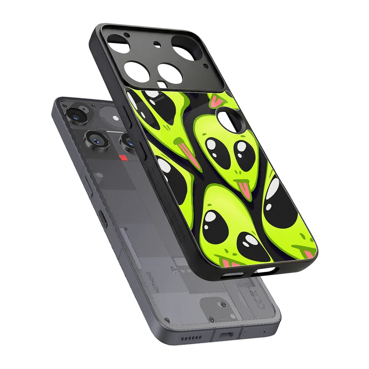Trippy Aliens sleek nothing phone 3 cover with tempered glass back and TPU edges
