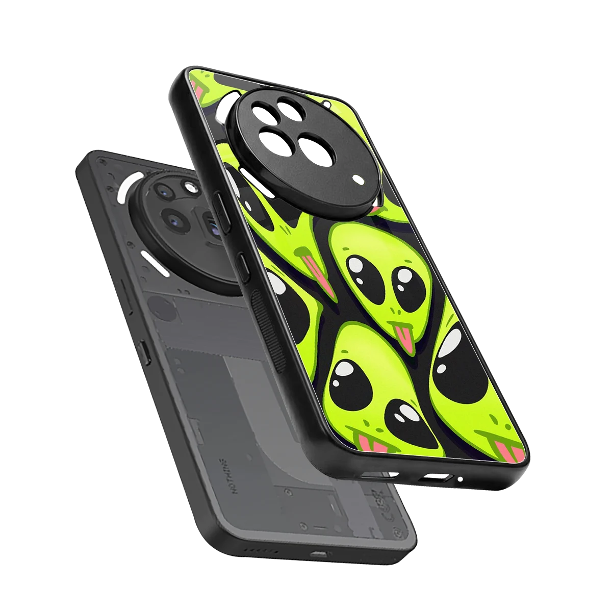 Trippy Aliens sleek nothing phone 3a pro cover with tempered glass back and TPU edges