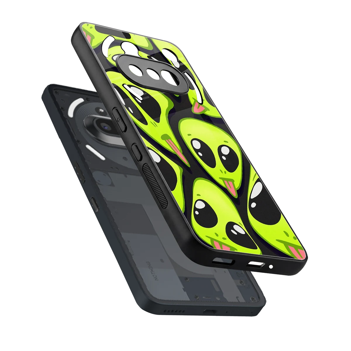 Trippy Aliens sleek nothing phone 3a cover with tempered glass back and TPU edges