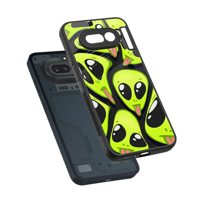 Trippy Aliens sleek nothing phone 4a cover with tempered glass back and TPU edges