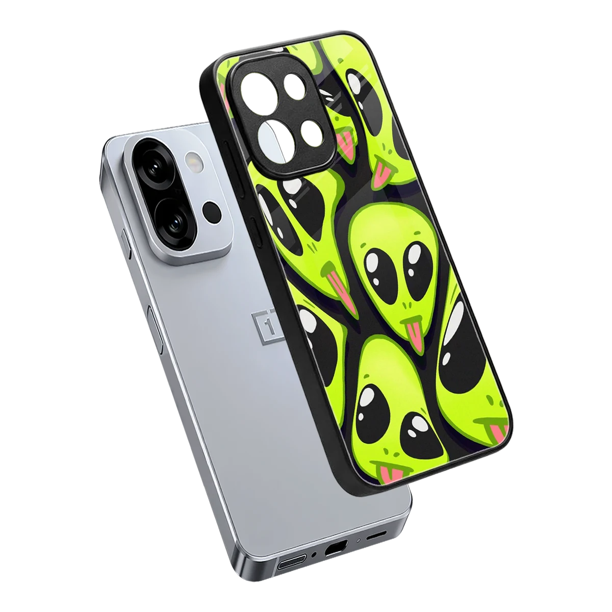 Trippy Aliens sleek oneplus 13s cover with tempered glass back and TPU edges