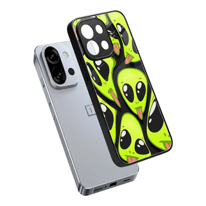 Trippy Aliens sleek oneplus 13s cover with tempered glass back and TPU edges