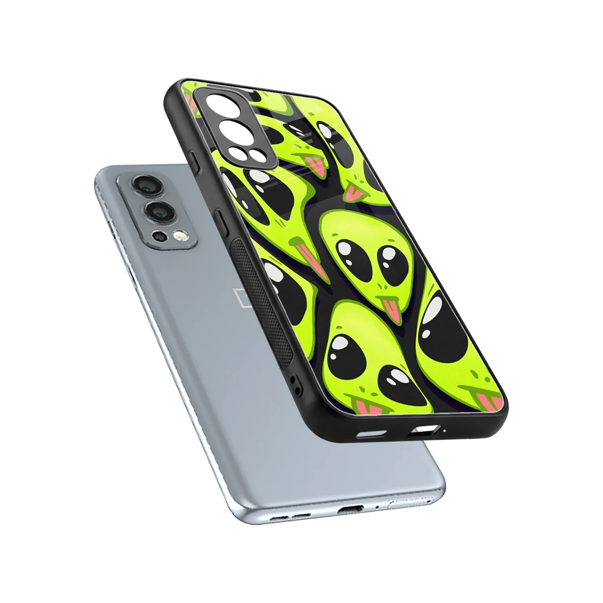 Trippy Aliens sleek oneplus nord 2 cover with tempered glass back and TPU edges