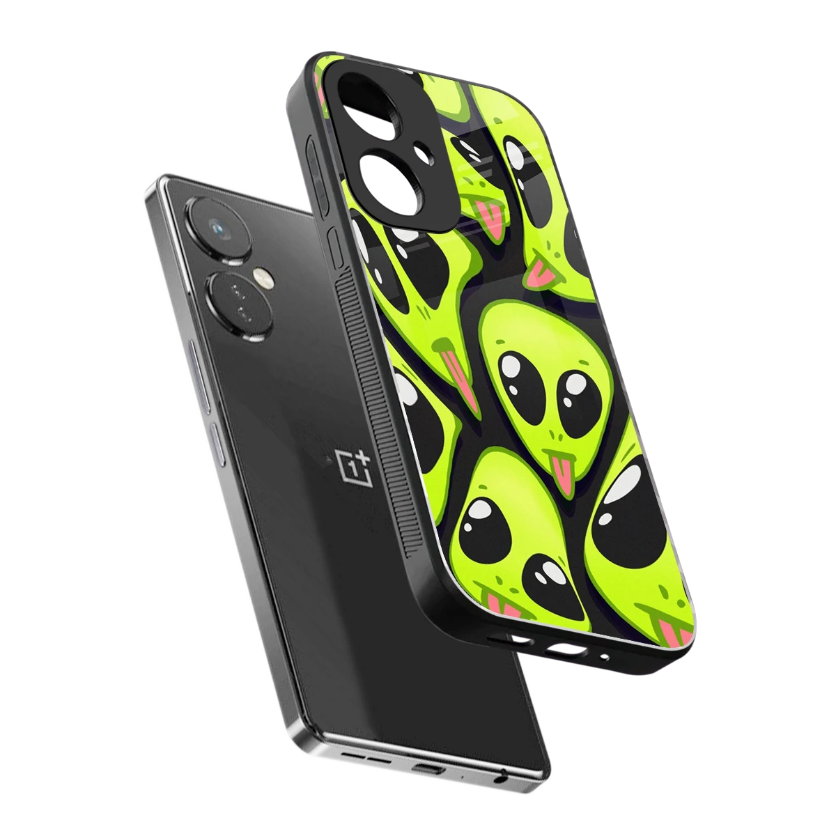 Trippy Aliens sleek oneplus nord ce 3 cover with tempered glass back and TPU edges