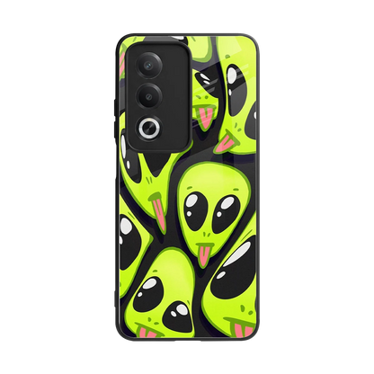 Trippy Aliens back phone cover | glass case for oppo a3 pro