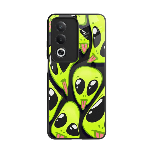 Trippy Aliens back phone cover | glass case for oppo a3 pro