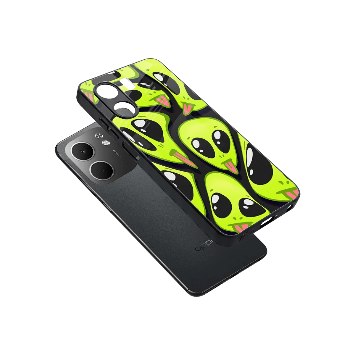 Trippy Aliens sleek oppo a5x 5g cover with tempered glass back and TPU edges