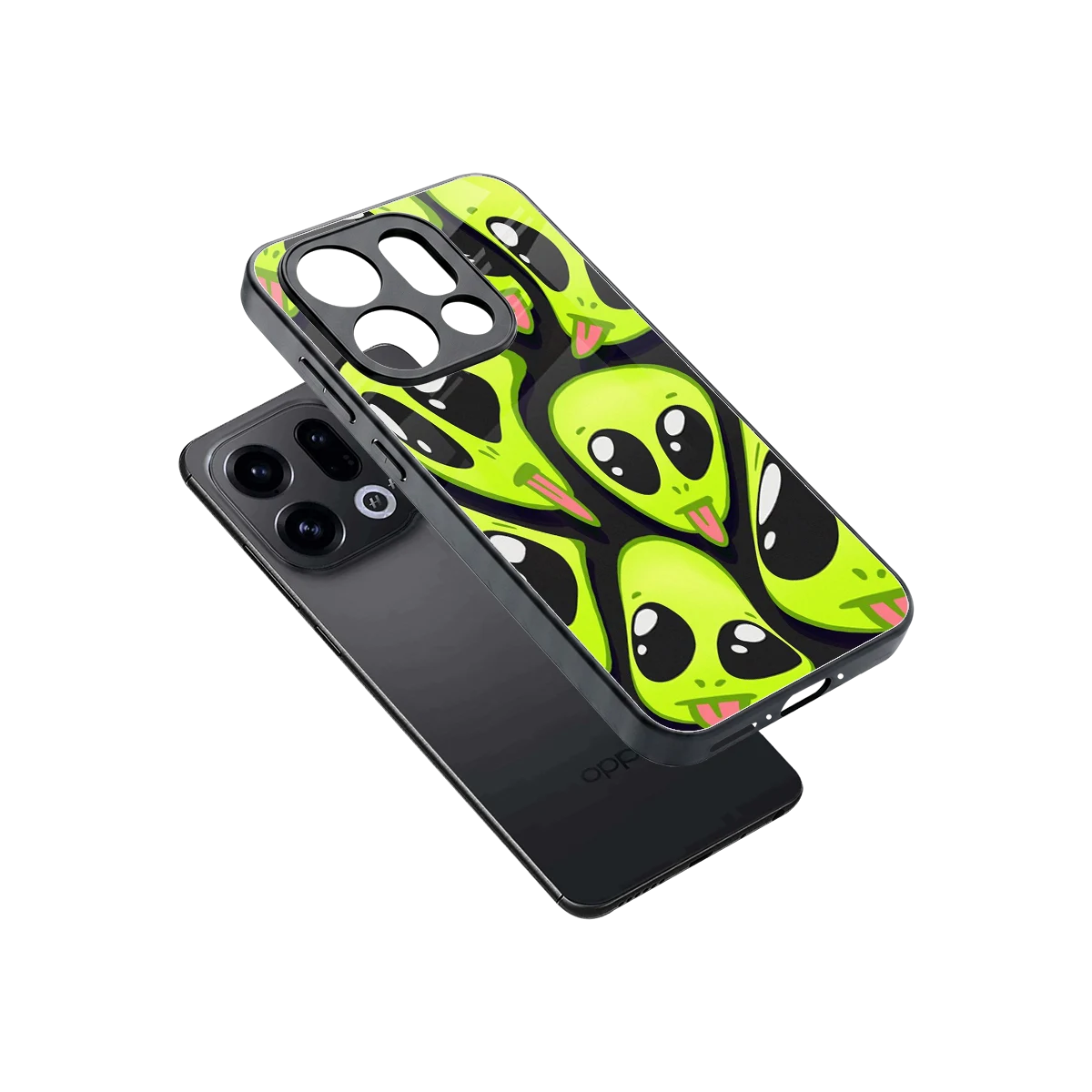 Trippy Aliens sleek oppo find x9 cover with tempered glass back and TPU edges