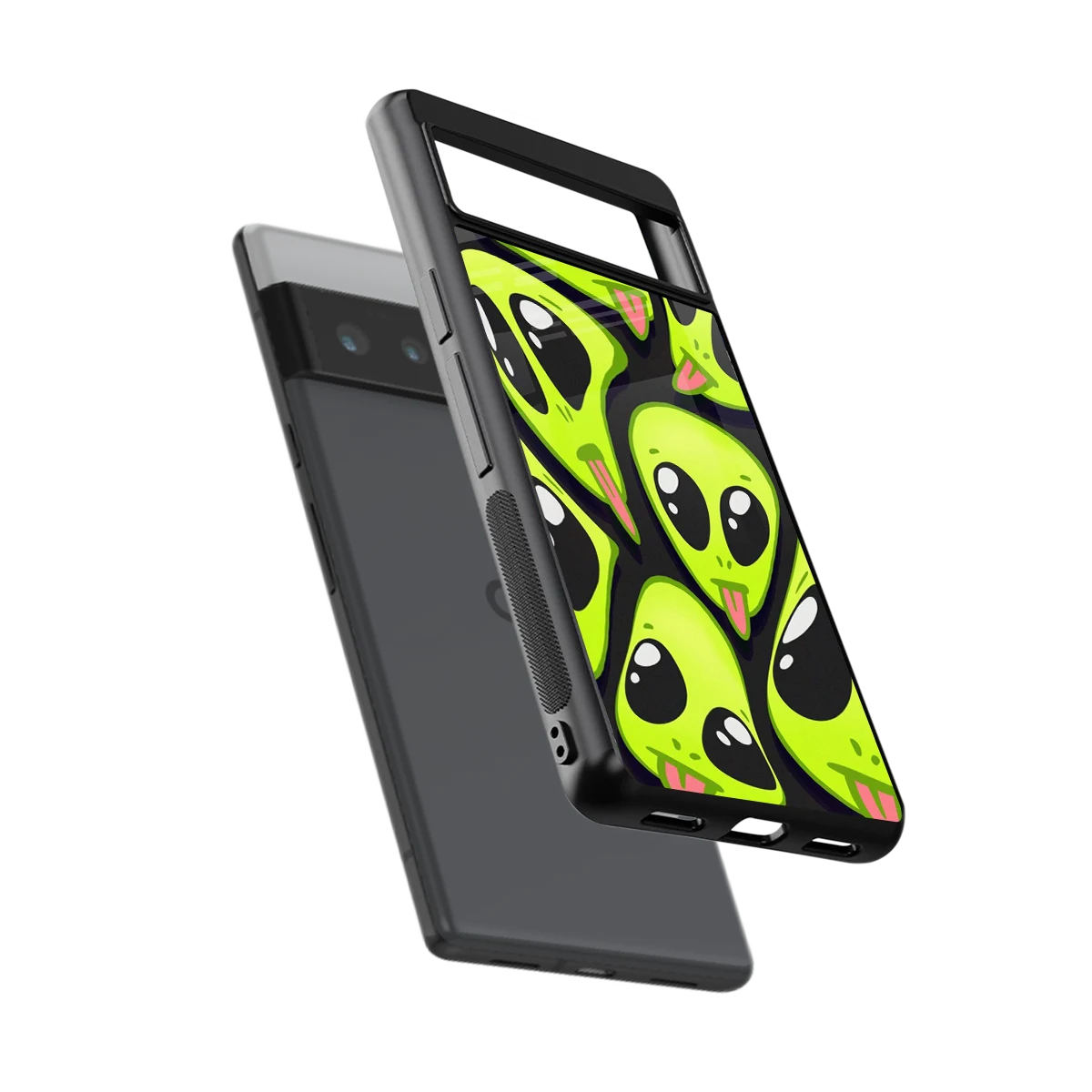 Trippy Aliens sleek google pixel 6 pro cover with tempered glass back and TPU edges