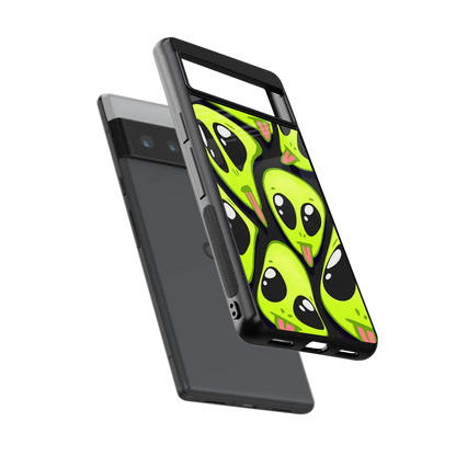 Trippy Aliens sleek google pixel 6 pro cover with tempered glass back and TPU edges