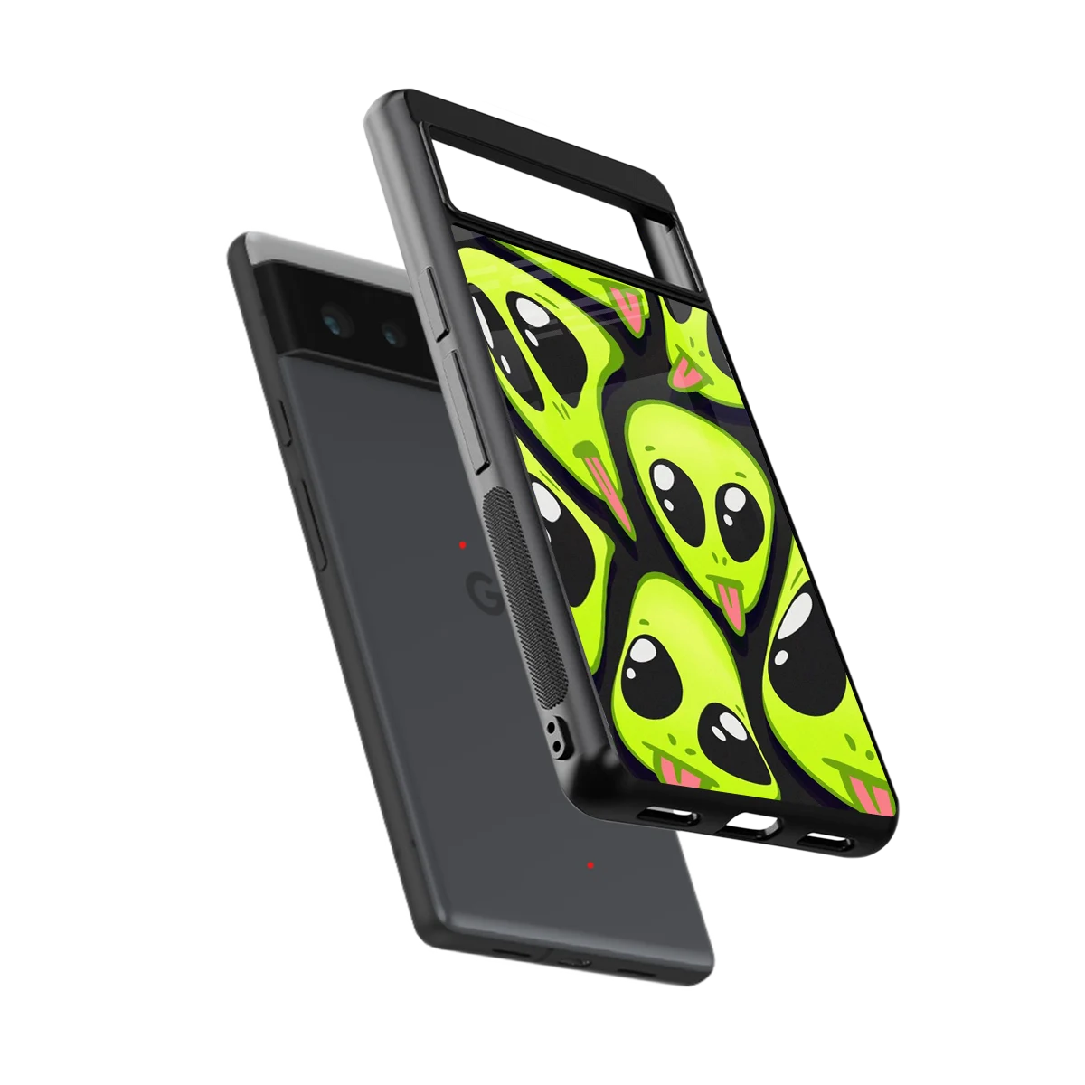 Trippy Aliens sleek google pixel 6 cover with tempered glass back and TPU edges