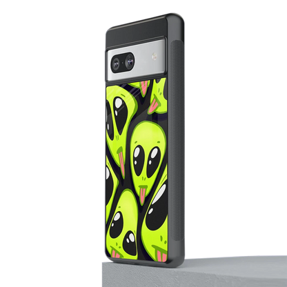 Trippy Aliens stylish phone case for google pixel 7a | glossy glass and slim fit