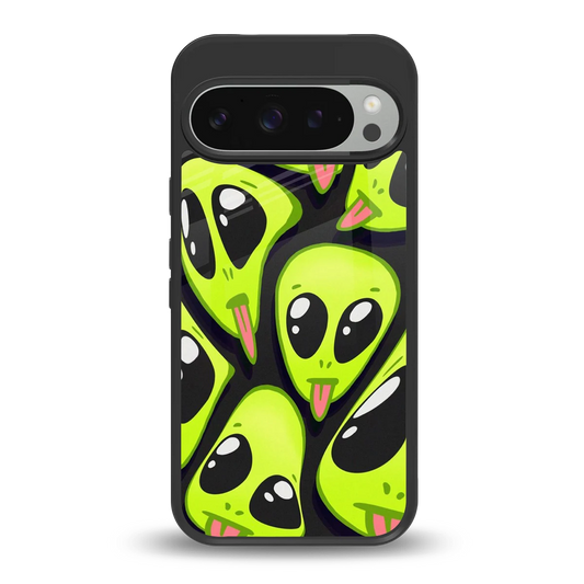 Trippy Aliens back phone cover | glass case for google pixel 9 pro