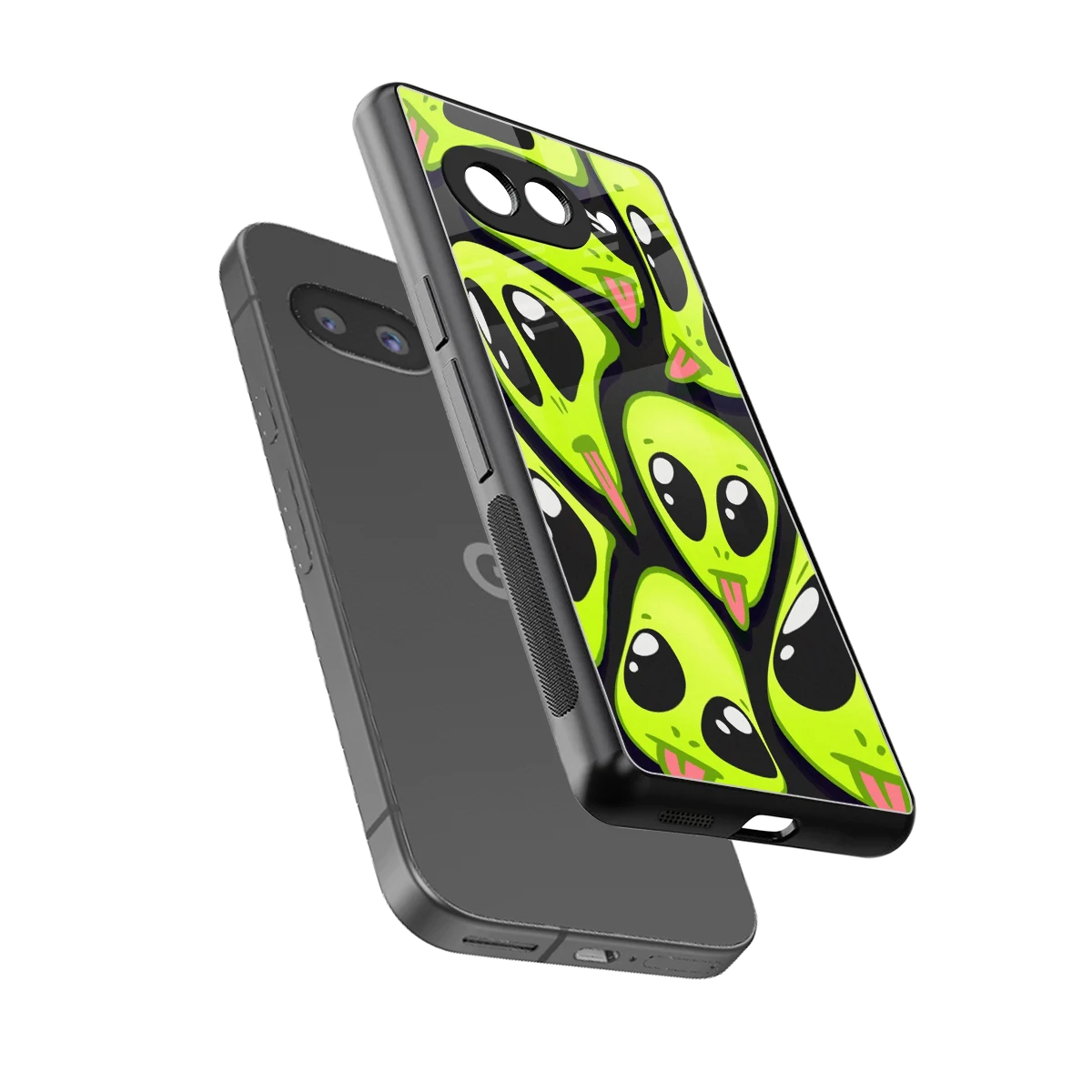 Trippy Aliens sleek google pixel 10a cover with tempered glass back and TPU edges
