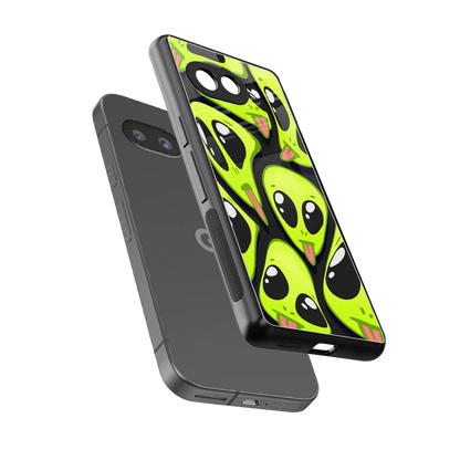 Trippy Aliens sleek google pixel 10a cover with tempered glass back and TPU edges