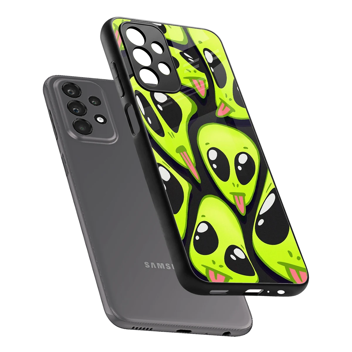 Trippy Aliens sleek samsung galaxy a23 cover with tempered glass back and TPU edges