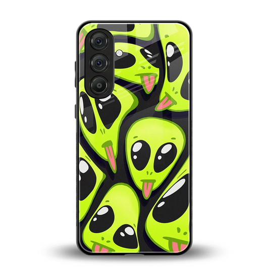 Trippy Aliens back phone cover | glass case for samsung galaxy m36 5g
