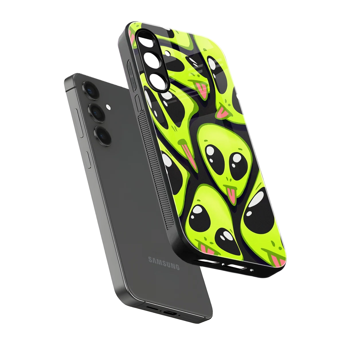 Trippy Aliens sleek samsung galaxy m35 5g cover with tempered glass back and TPU edges