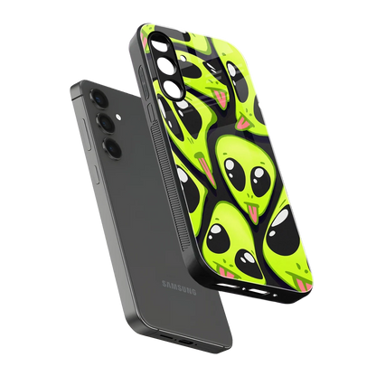 Trippy Aliens sleek samsung galaxy m35 5g cover with tempered glass back and TPU edges