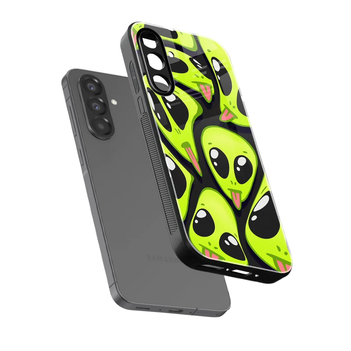 Trippy Aliens sleek samsung galaxy a56 5g cover with tempered glass back and TPU edges