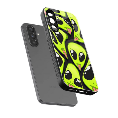 Trippy Aliens sleek samsung galaxy a56 5g cover with tempered glass back and TPU edges