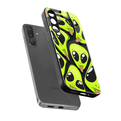Trippy Aliens sleek samsung galaxy m36 5g cover with tempered glass back and TPU edges