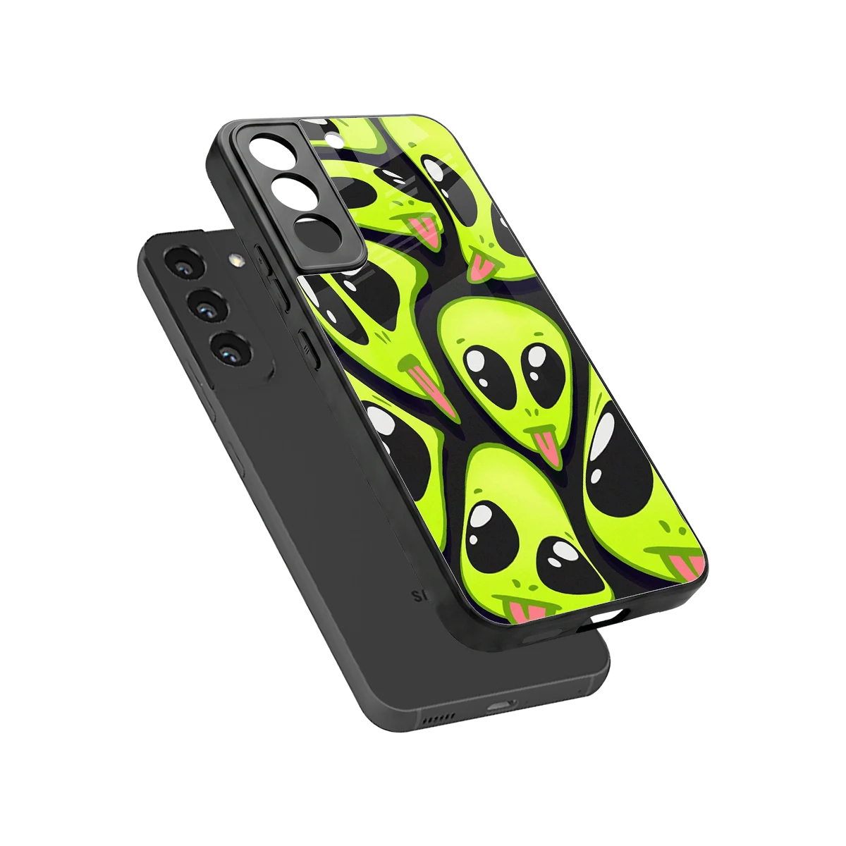 Trippy Aliens sleek samsung galaxy s22 cover with tempered glass back and TPU edges