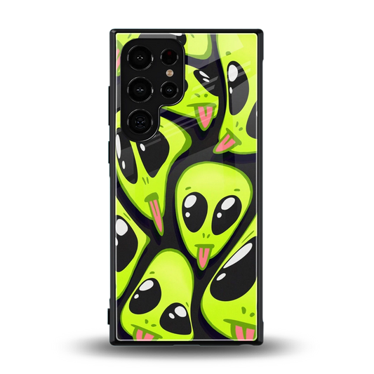 Trippy Aliens back phone cover | glass case for samsung galaxy s24 ultra