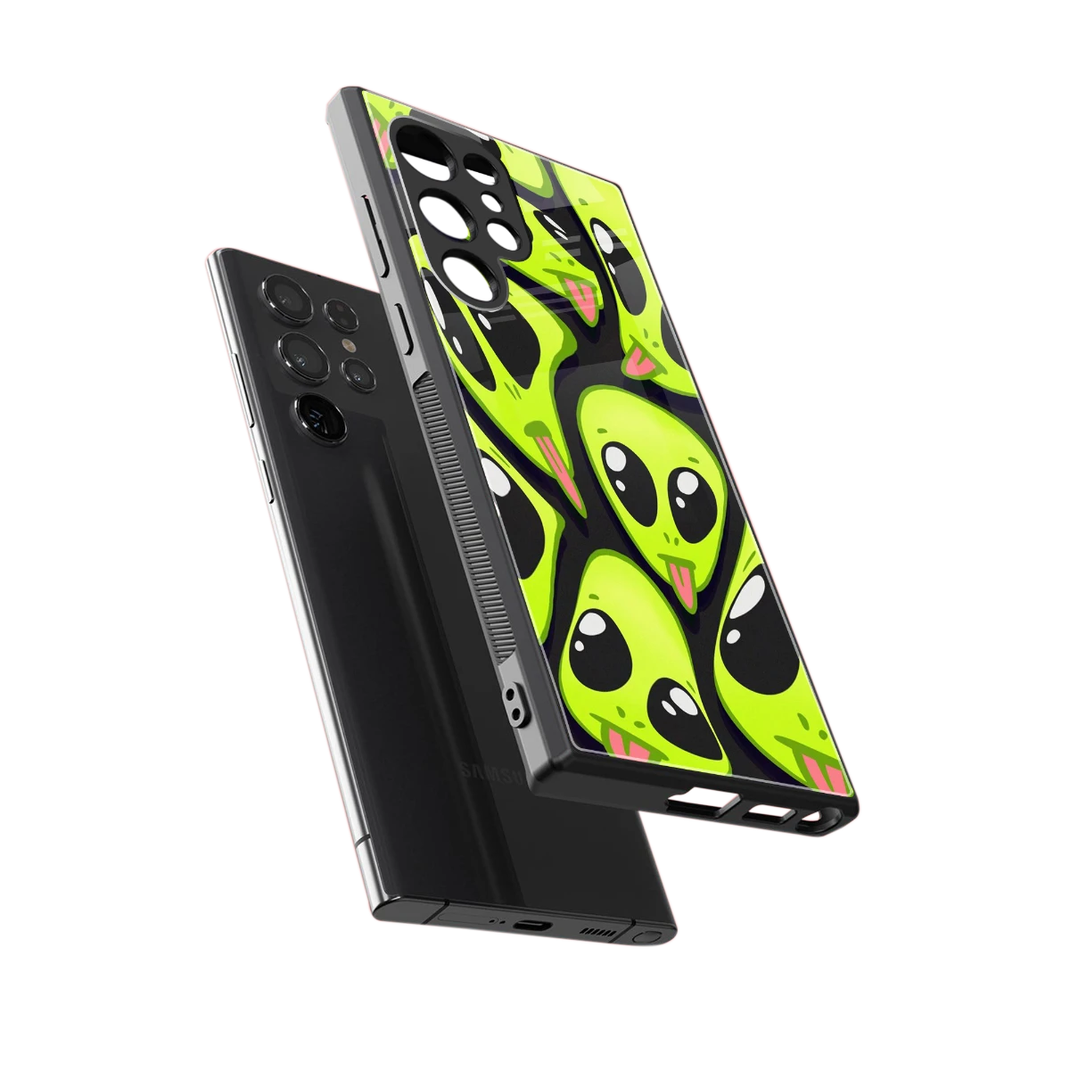 Trippy Aliens sleek samsung galaxy s24 ultra cover with tempered glass back and TPU edges