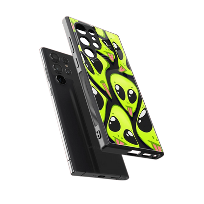 Trippy Aliens sleek samsung galaxy s24 ultra cover with tempered glass back and TPU edges