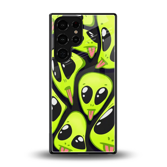 Trippy Aliens back phone cover | glass case for samsung galaxy s25 ultra